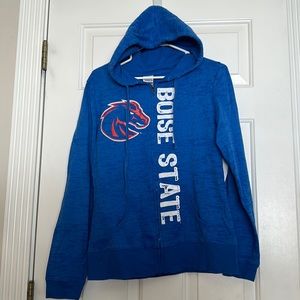 Boise State Broncos, zip up blue hoodie, creative apparel concept, size medium